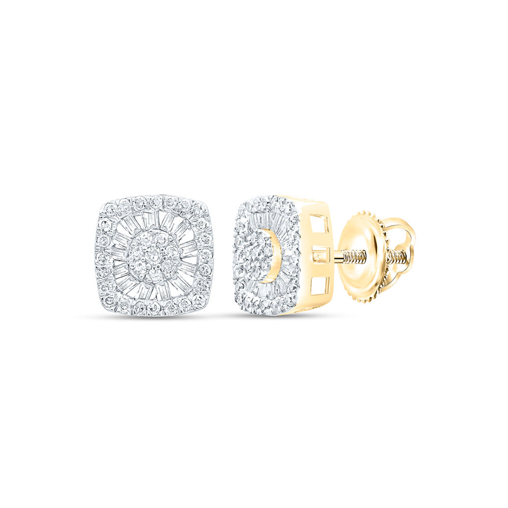 10kt Yellow Gold Womens Round Diamond Square Earrings 1-1/5 Cttw