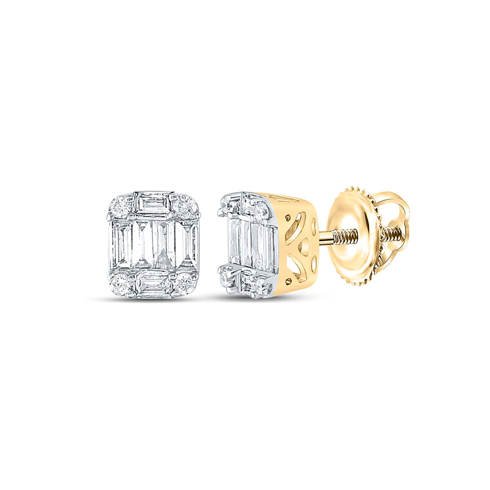 14kt Yellow Gold Womens Baguette Diamond Cluster Earrings 1/4 Cttw