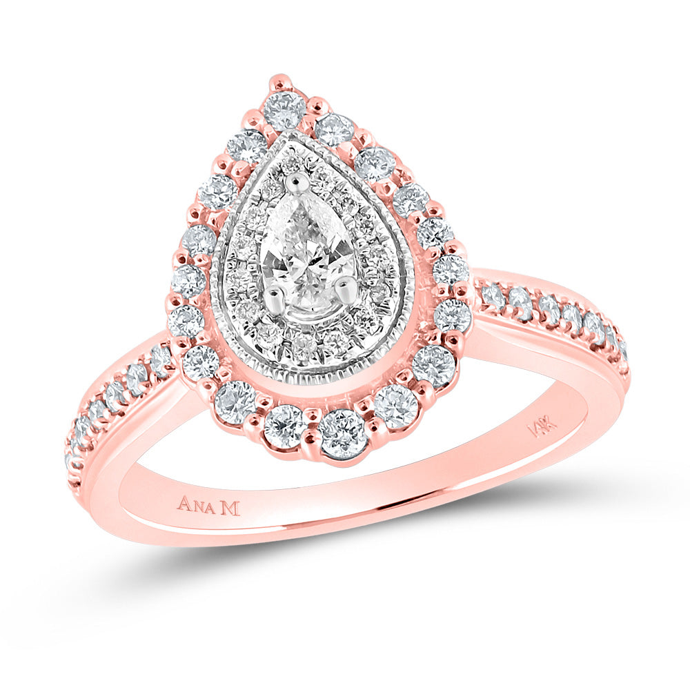 Gold Halo Bridal Wedding Engagement Ring 5/8 Cttw Pear Natural Diamond Womens
