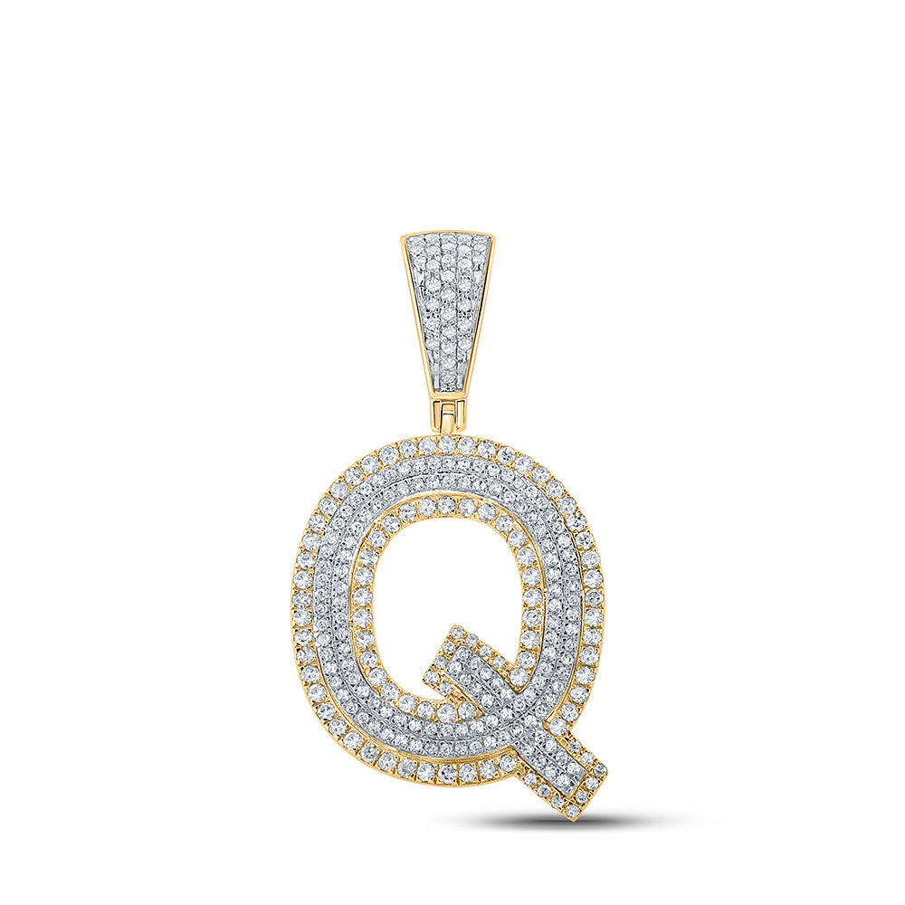 10kt Two-tone Gold Mens Round Diamond Q Letter Charm Pendant 7/8 Cttw