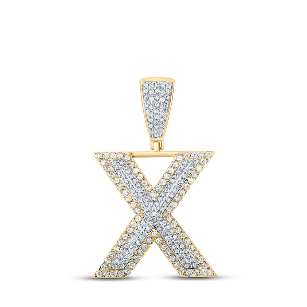 10kt Two-tone Gold Mens Round Diamond Initial X Letter Charm Pendant 3/4 Cttw