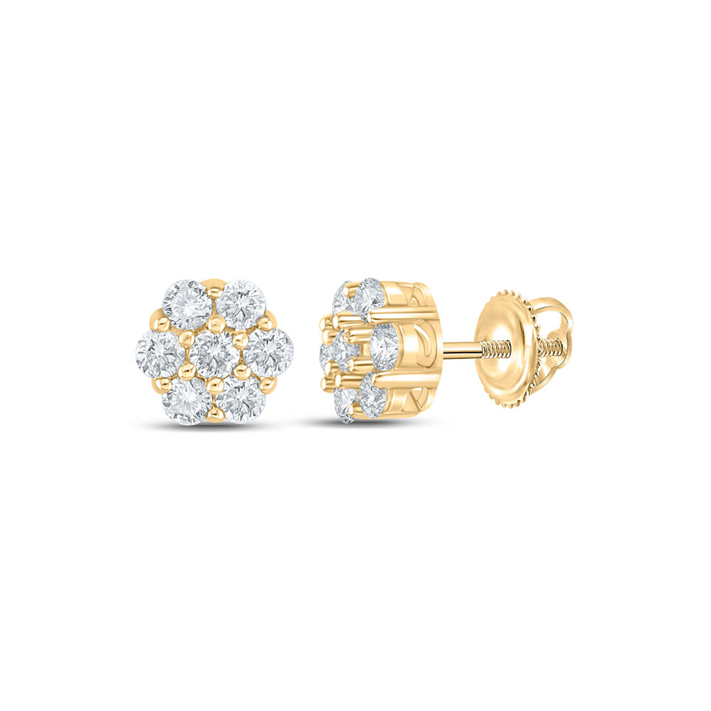 10kt Yellow Gold Round Diamond Flower Cluster Earrings 1/3 Cttw