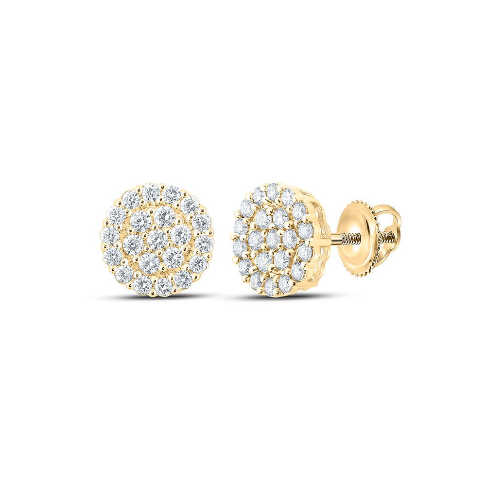 10kt Yellow Gold Round Diamond Cluster Earrings 1-1/4 Cttw