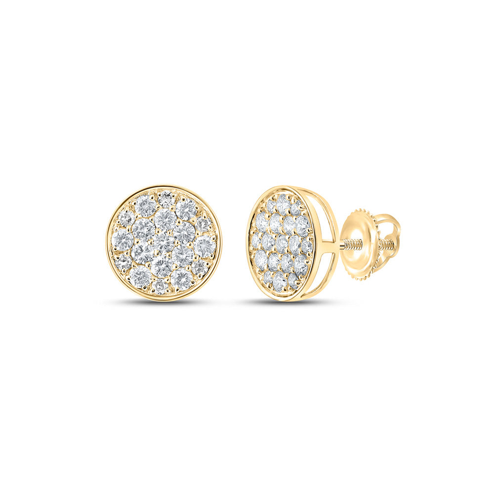 10kt Yellow Gold Round Diamond Cluster Earrings 1/2 Cttw