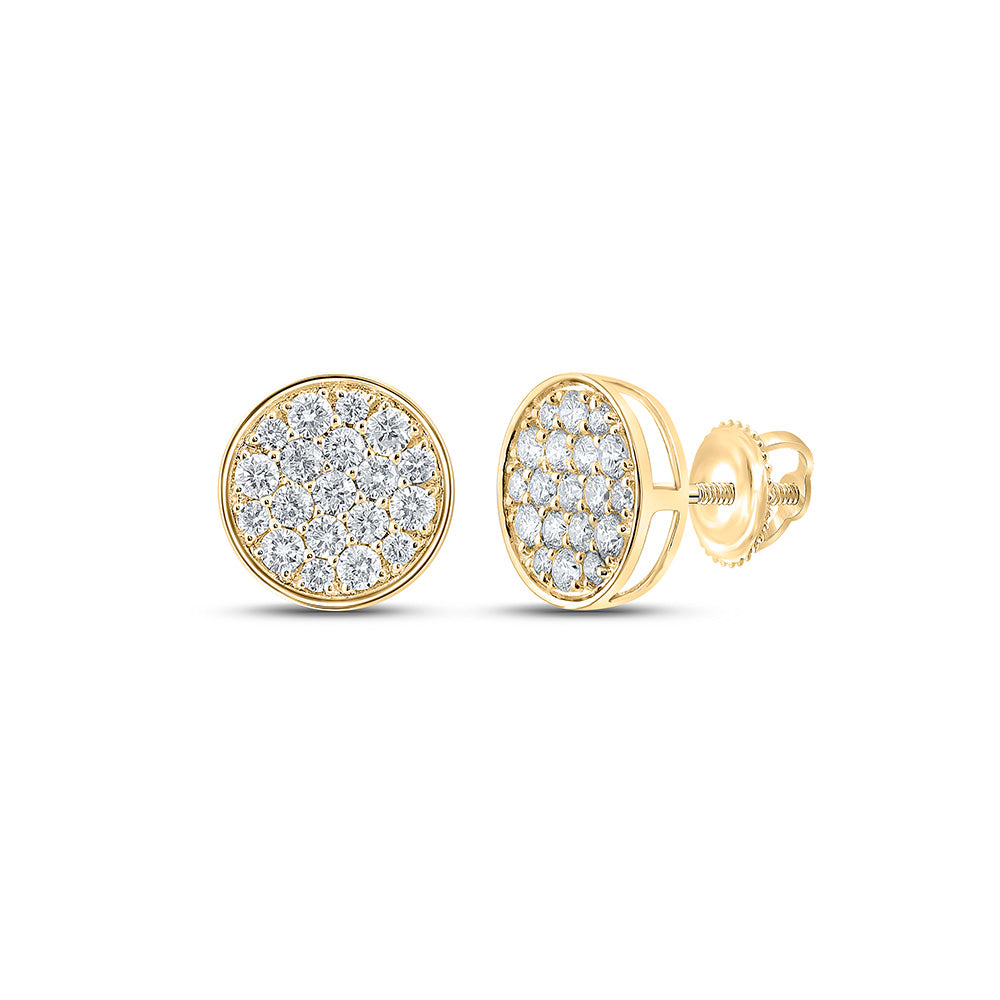 10kt Yellow Gold Mens Round Diamond Button Circle Earrings 3/4 Cttw