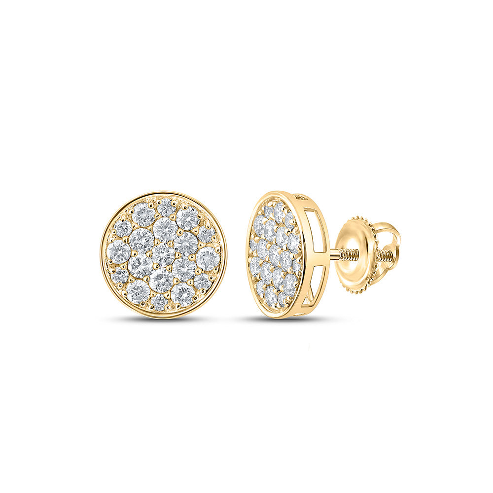 10kt Yellow Gold Round Diamond Button Cluster Earrings 1 Cttw