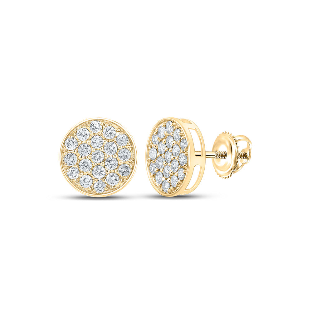 10kt Yellow Gold Round Diamond Circle Earrings 7/8 Cttw