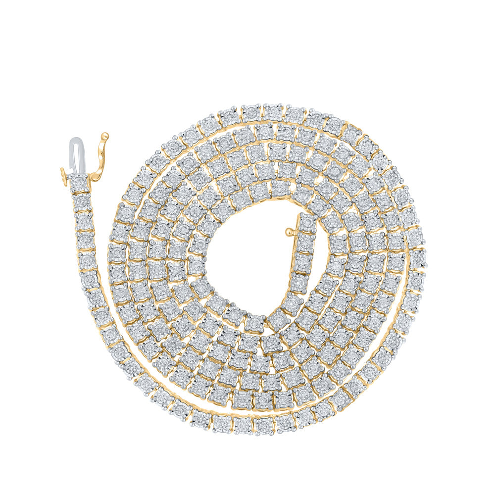 10kt Yellow Gold Mens Round Diamond 24-inch Tennis Chain Necklace 3-3/4 Cttw