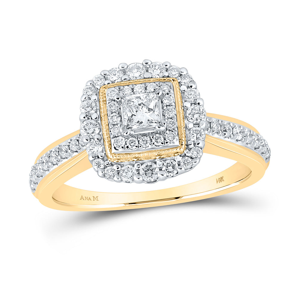 Gold Halo Bridal Wedding Engagement Ring 5/8 Cttw Princess Natural Diamond Womens