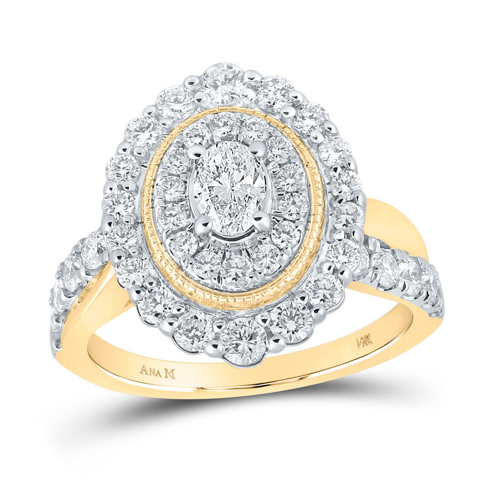 Gold Halo Bridal Wedding Engagement Ring 1-1/2 Cttw Oval Natural Diamond Womens (6.82 grams)