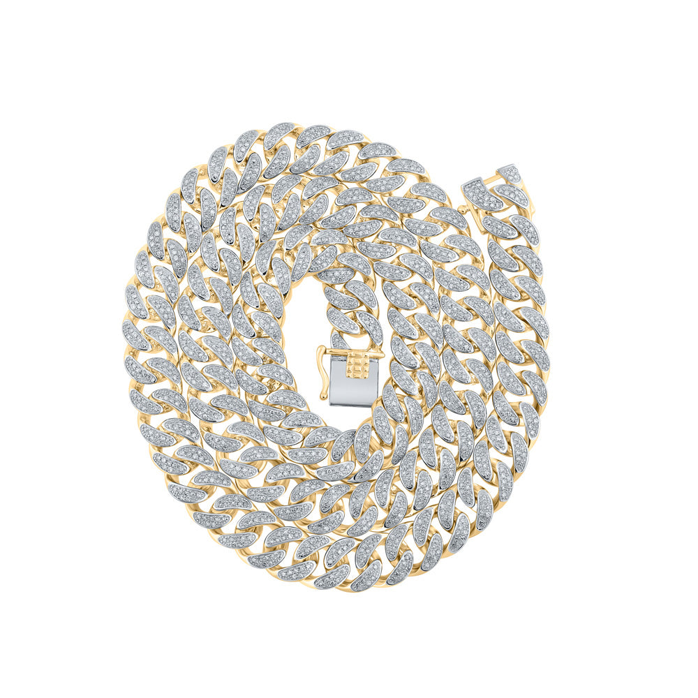 10kt Yellow Gold Mens Round Diamond 20-inch Cuban Link Chain Necklace 5 Cttw
