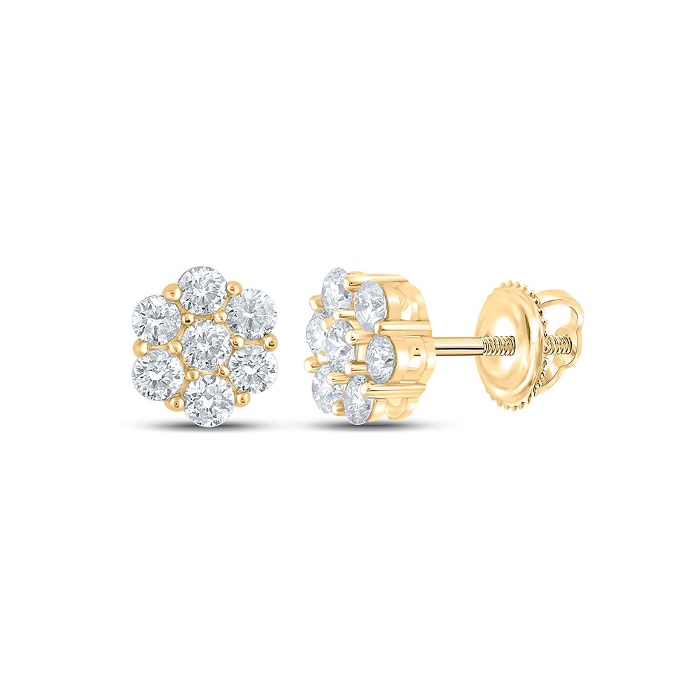 10kt Yellow Gold Round Diamond Flower Cluster Earrings 5/8 Cttw