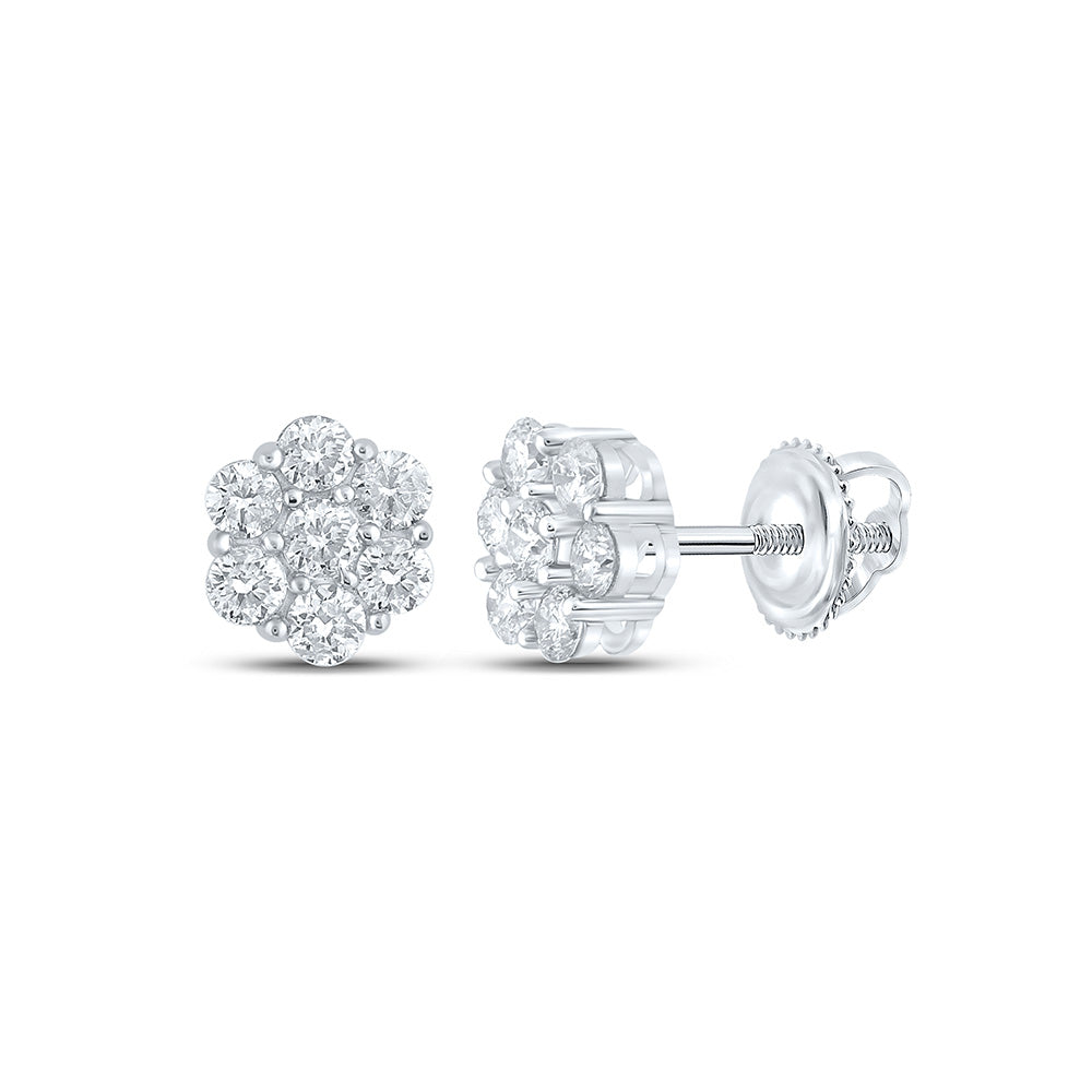 10kt White Gold Round Diamond Flower Cluster Earrings 5/8 Cttw