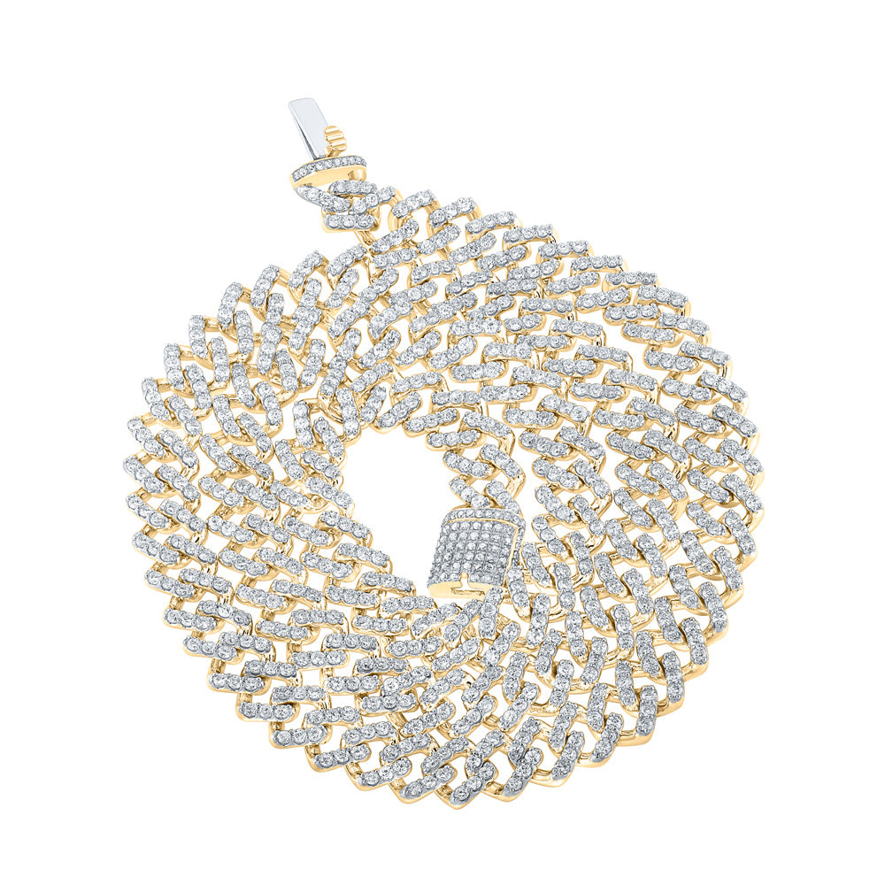 10kt Yellow Gold Mens Round Diamond 22-inch Cuban Link Chain Necklace 15 Cttw