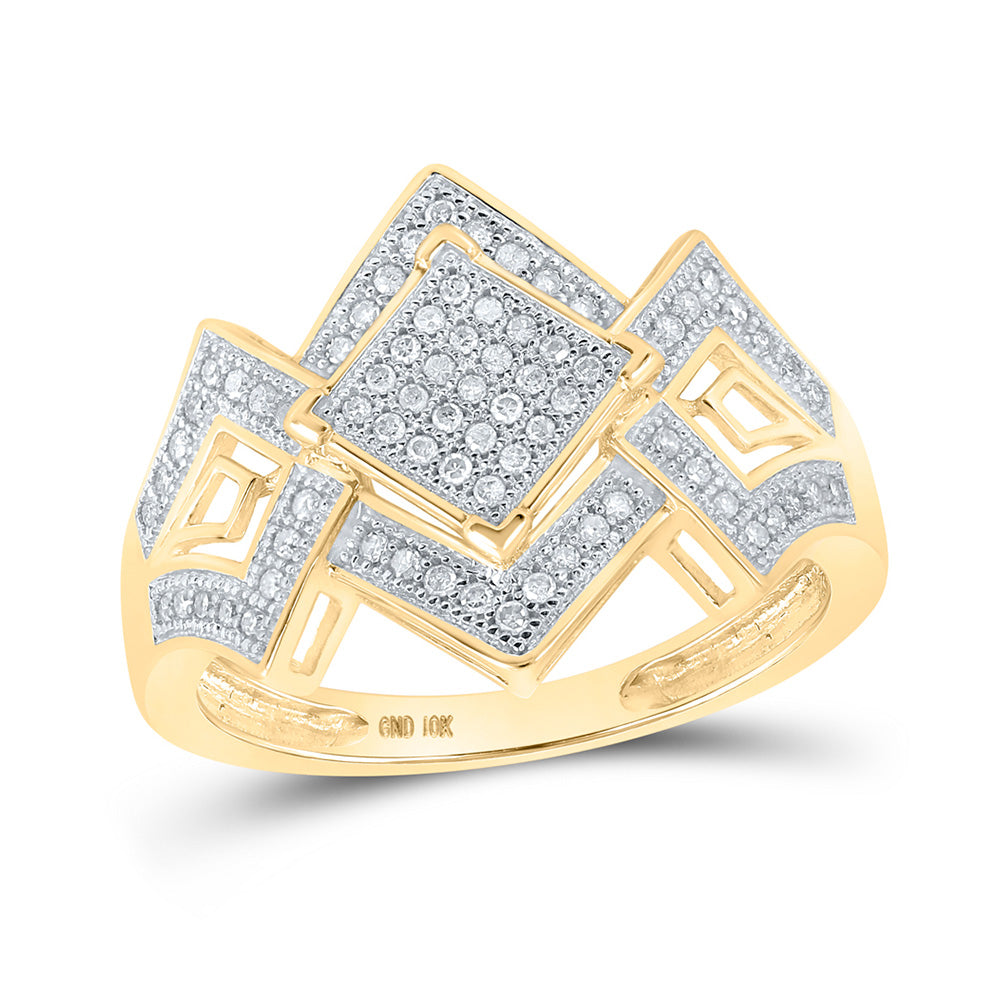 10kt Yellow Gold Womens Round Diamond Offset Square Ring 1/4 Cttw