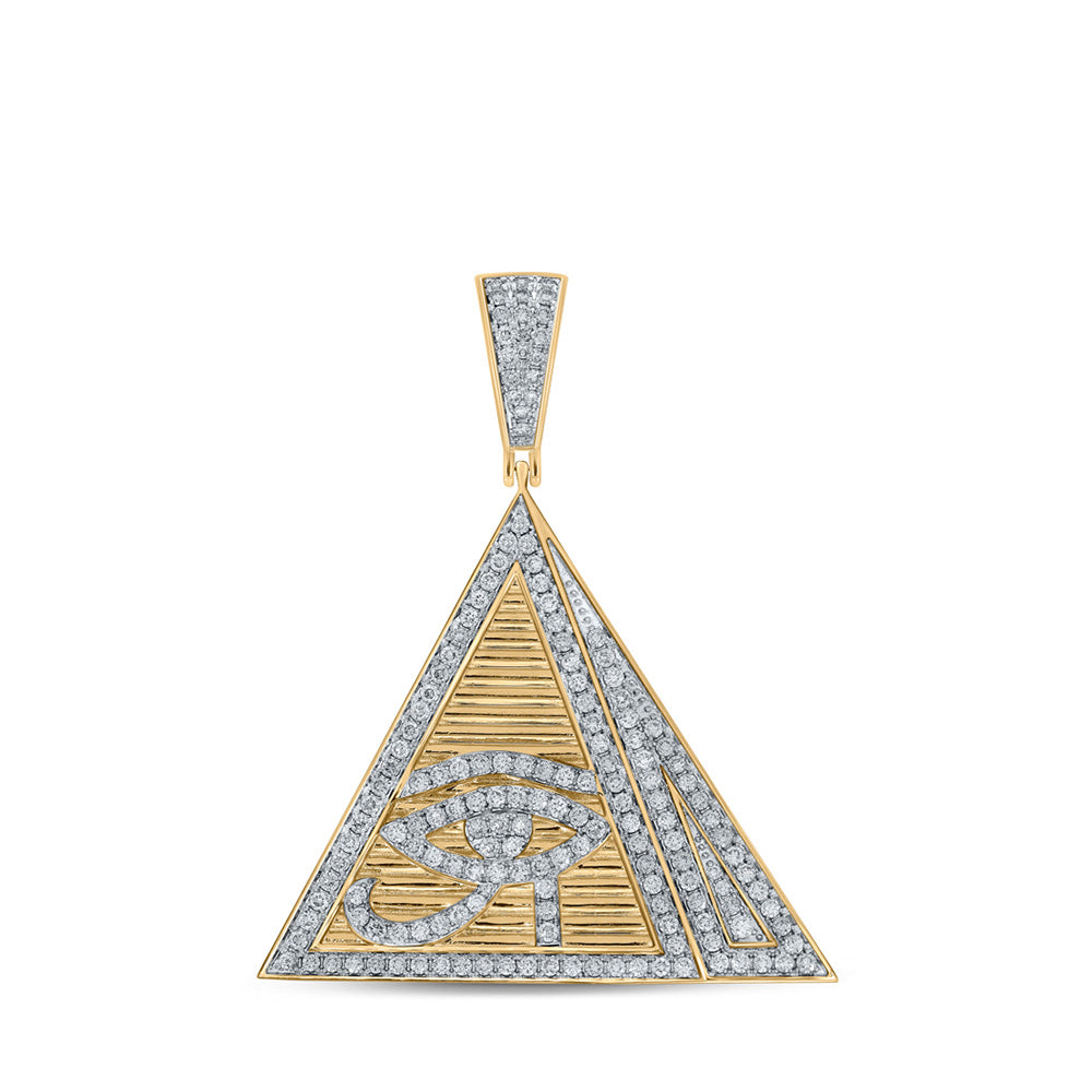 10kt Yellow Gold Mens Round Diamond Pyramid Eye Ra Charm Pendant 1-7/8 Cttw