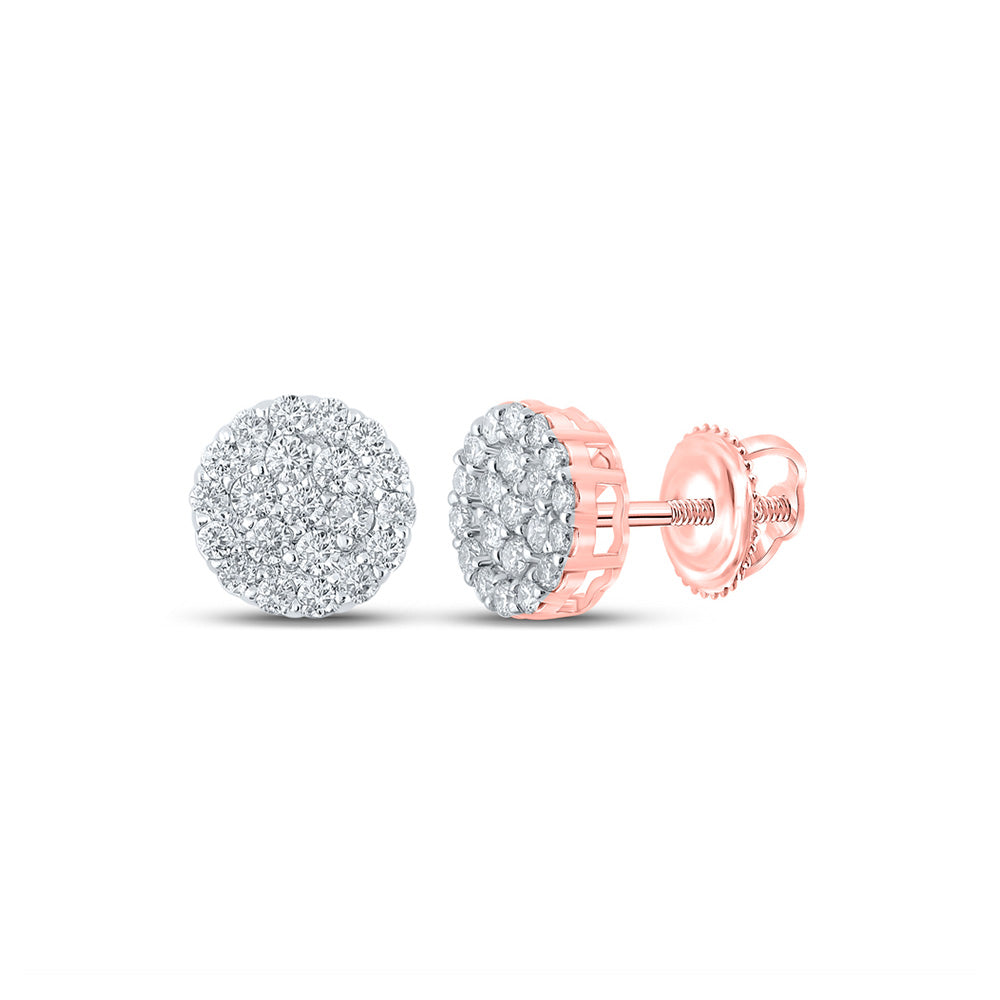 10kt Rose Gold Round Diamond Cluster Earrings 3/4 Cttw
