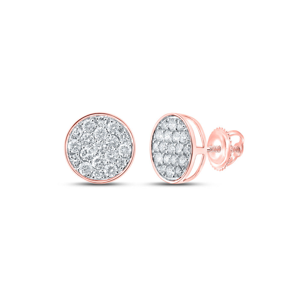 10kt Rose Gold Round Diamond Cluster Earrings 1/2 Cttw