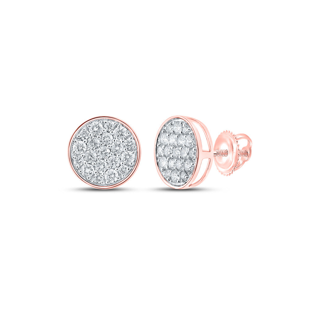 10kt Rose Gold Round Diamond Cluster Earrings 3/4 Cttw