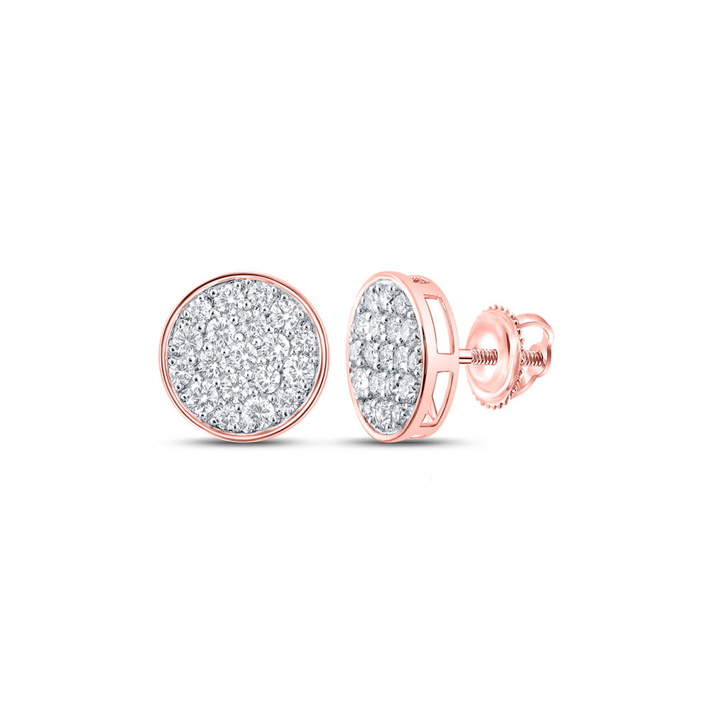 10kt Rose Gold Round Diamond Cluster Earrings 1 Cttw