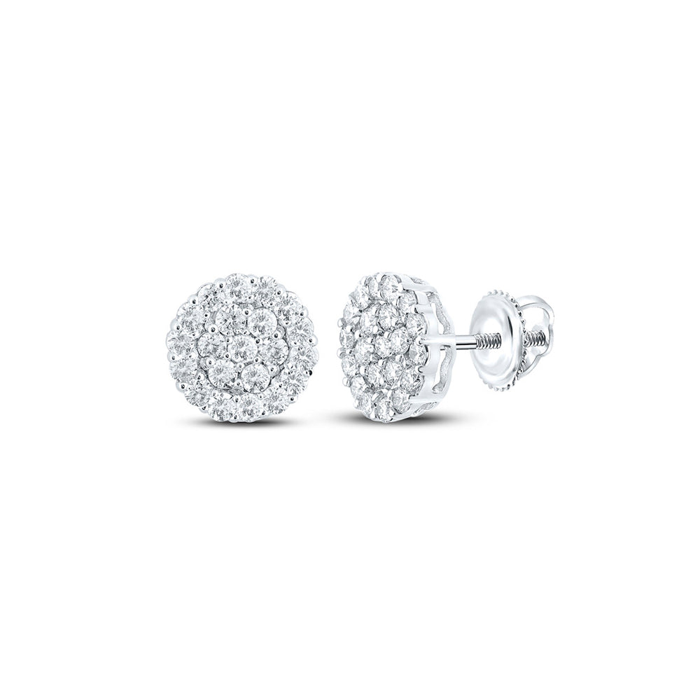 10kt White Gold Round Diamond Cluster Earrings 1-3/8 Cttw