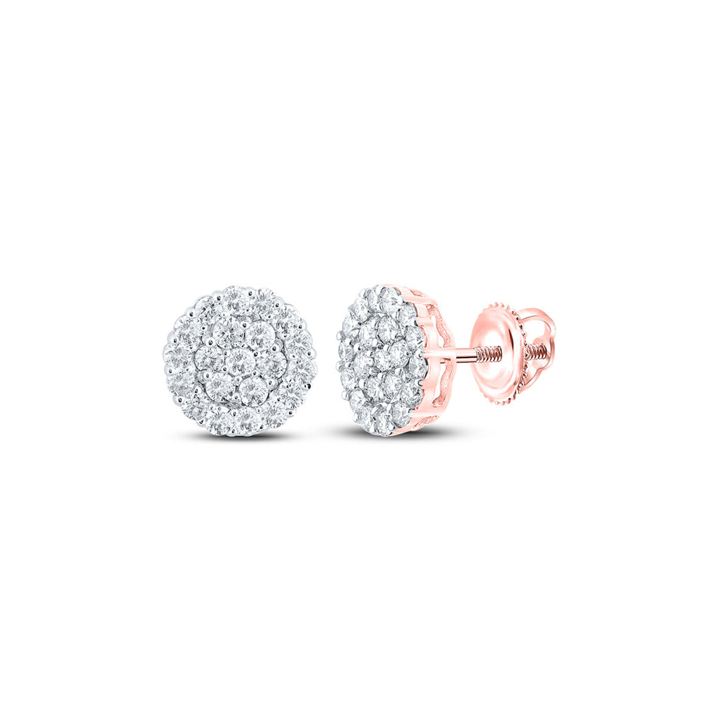 10kt Rose Gold Round Diamond Cluster Earrings 1-3/8 Cttw