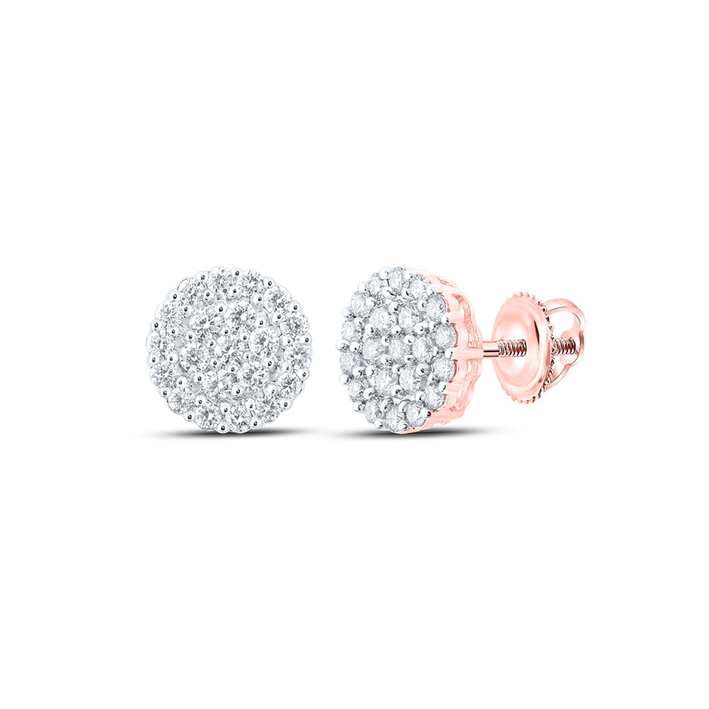 10kt Rose Gold Round Diamond Cluster Earrings 1-1/4 Cttw