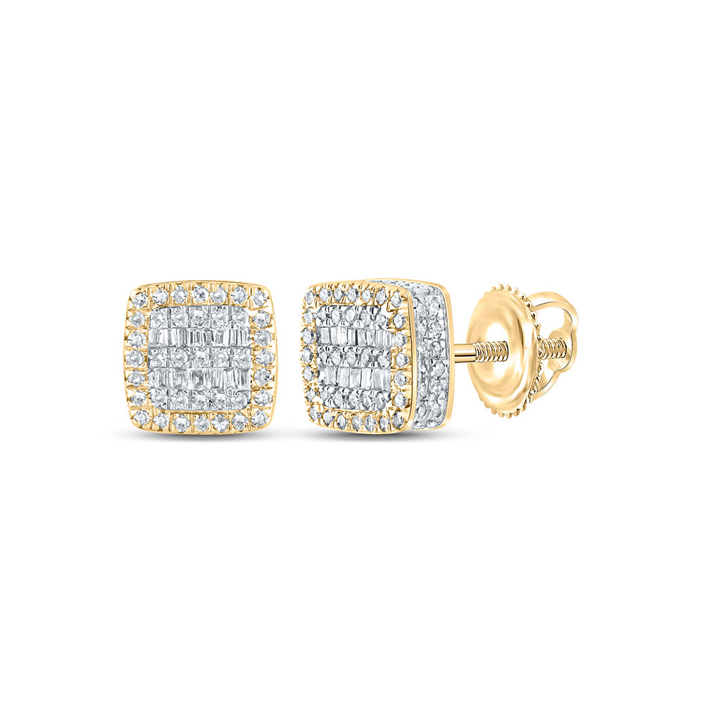 10kt Yellow Gold Baguette Diamond Square Earrings 1/2 Cttw