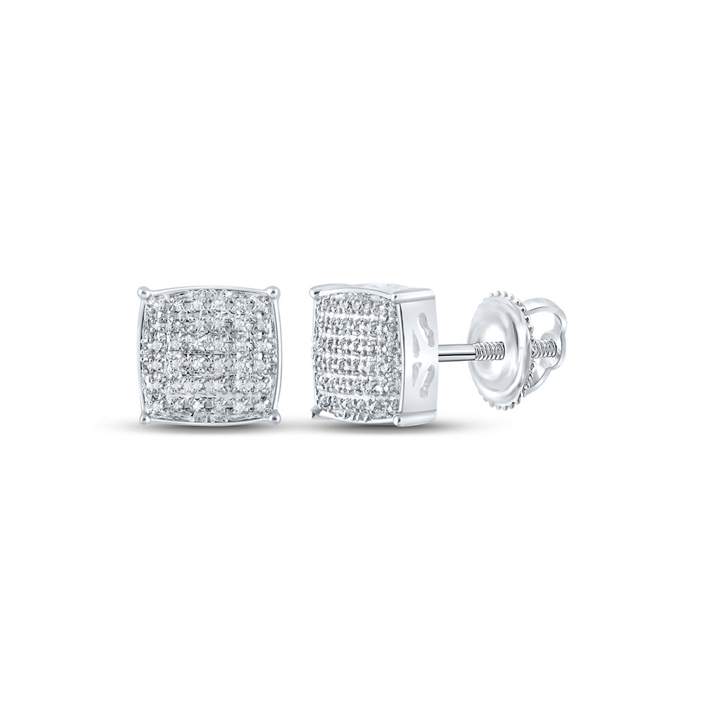 10kt White Gold Round Diamond Square Earrings 1/5 Cttw