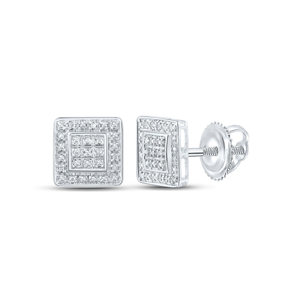10kt White Gold Round Diamond Square Earrings 1/6 Cttw