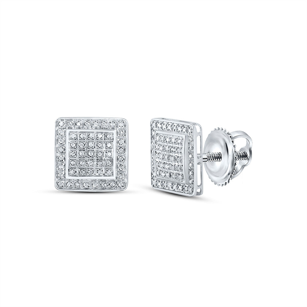 10kt White Gold Round Diamond Square Earrings 1/3 Cttw