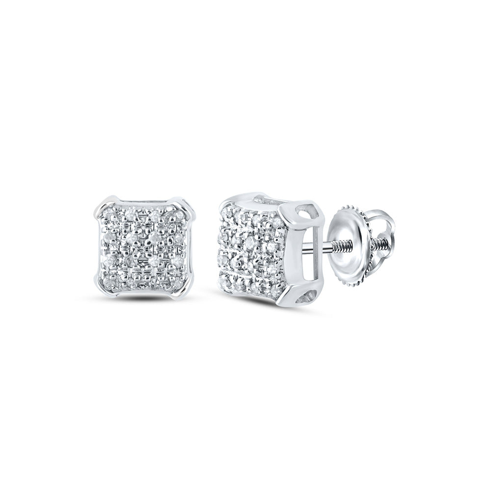 10kt White Gold Round Diamond Square Earrings 1/10 Cttw