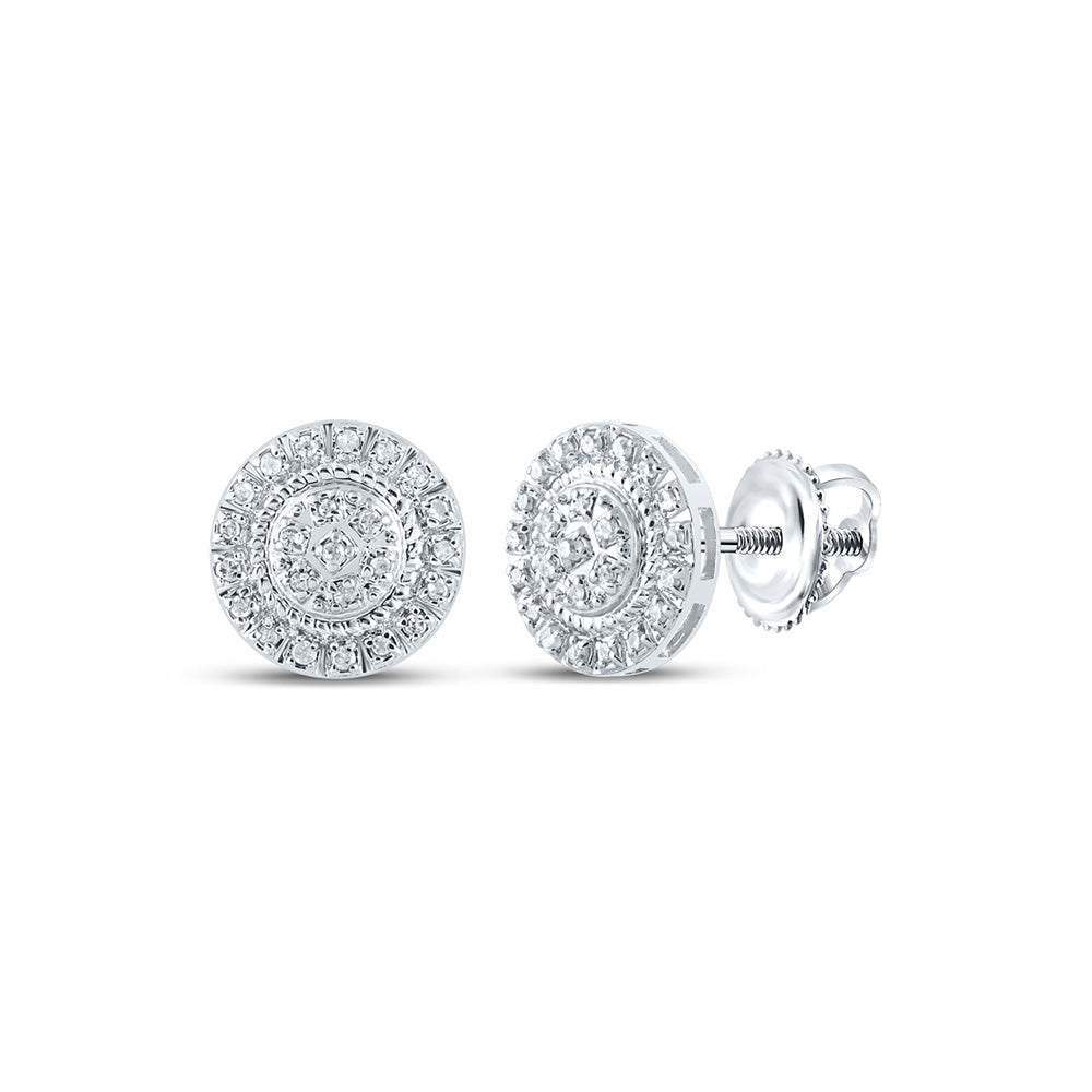 10kt White Gold Round Diamond Cluster Earrings 1/8 Cttw