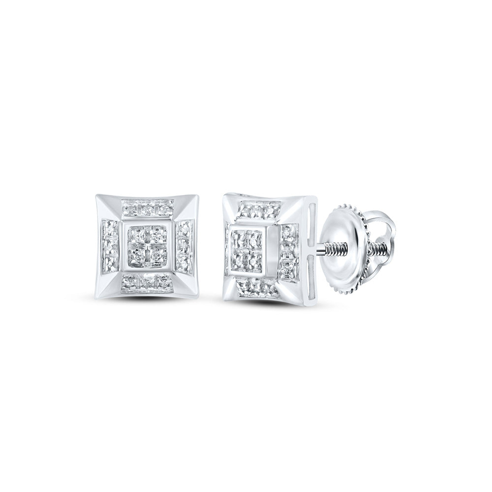 10kt White Gold Round Diamond Square Earrings 1/10 Cttw