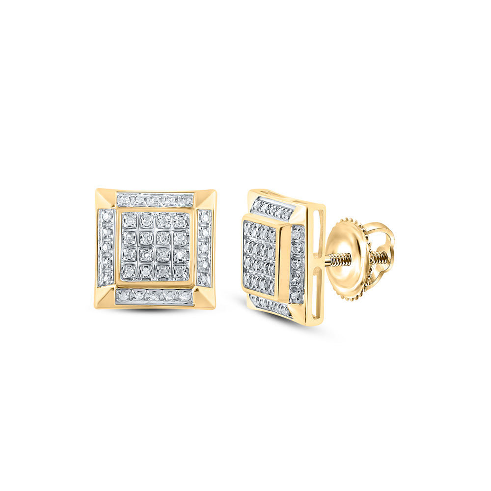 10kt Yellow Gold Round Diamond Square Earrings 1/5 Cttw