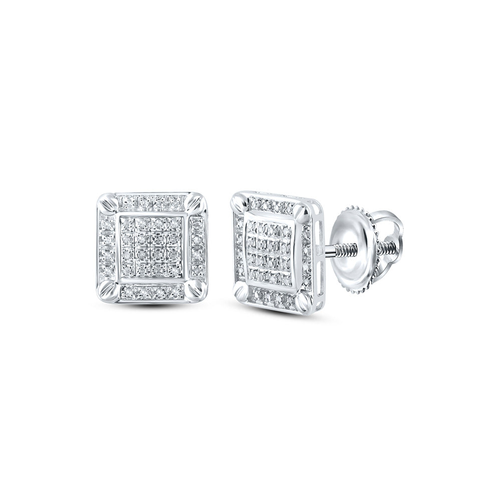 10kt White Gold Round Diamond Square Earrings 1/5 Cttw