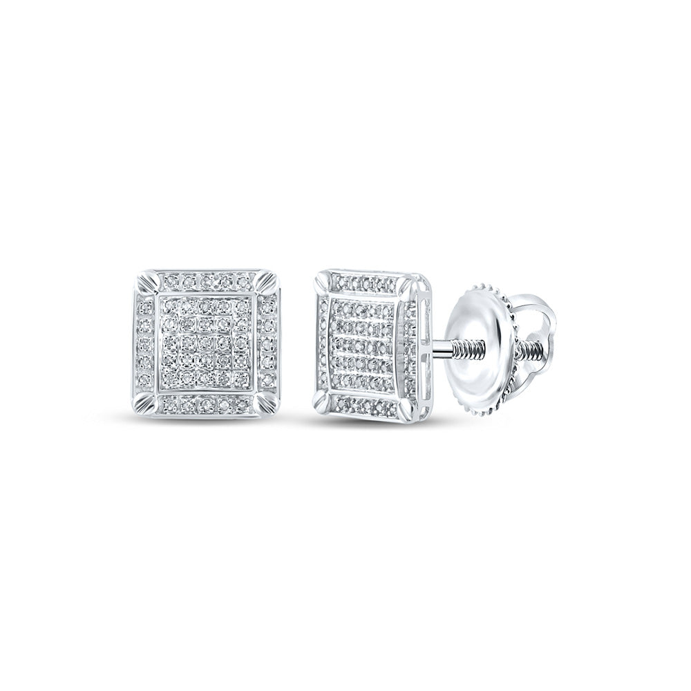 10kt White Gold Round Diamond Square Earrings 1/4 Cttw