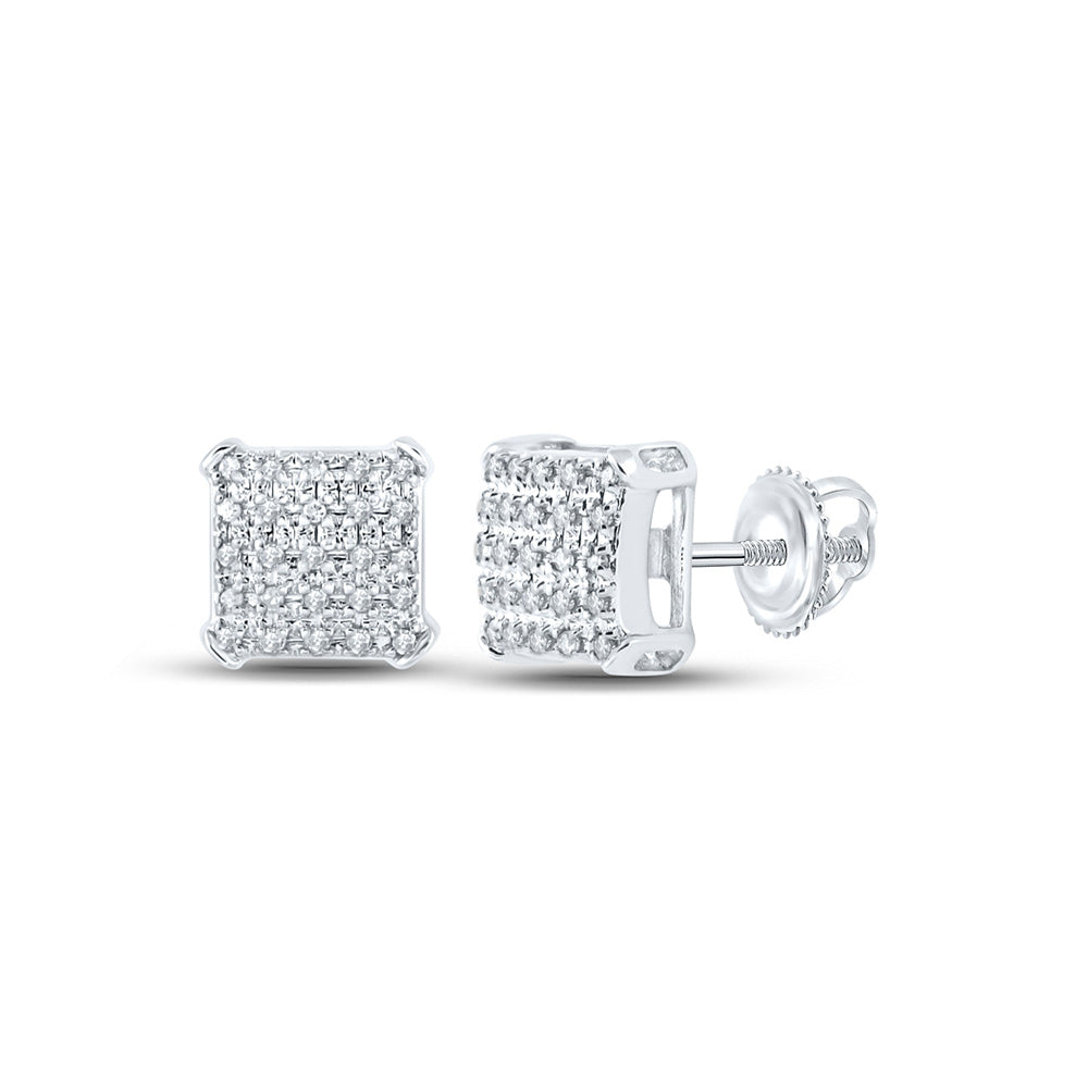 10kt White Gold Round Diamond Square Earrings 1/8 Cttw