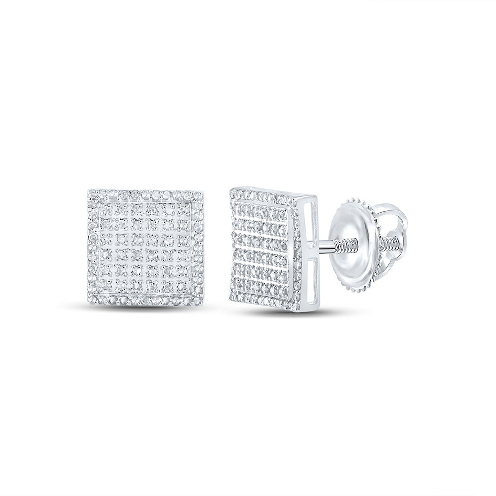 10kt White Gold Round Diamond Square Earrings 3/8 Cttw