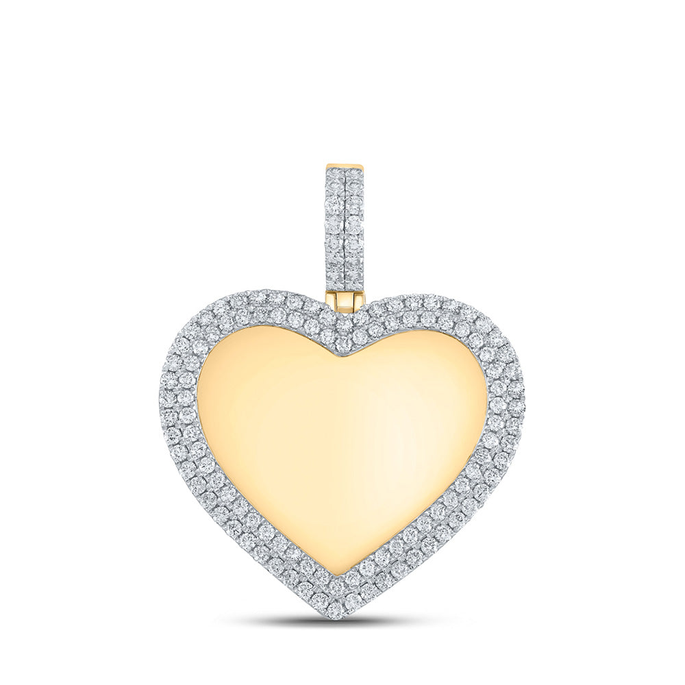 10kt Yellow Gold Mens Round Diamond Heart Memory Charm Pendant 2 Cttw