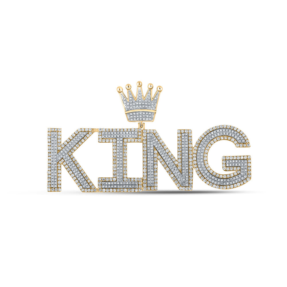 10kt Two-tone Gold Mens Round Diamond King Crown Phrase Charm Pendant 3 Cttw