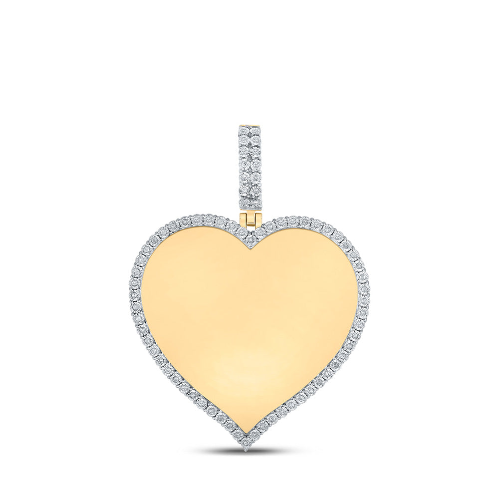 10kt Yellow Gold Mens Round Diamond Heart Memory Charm Pendant 1/5 Cttw