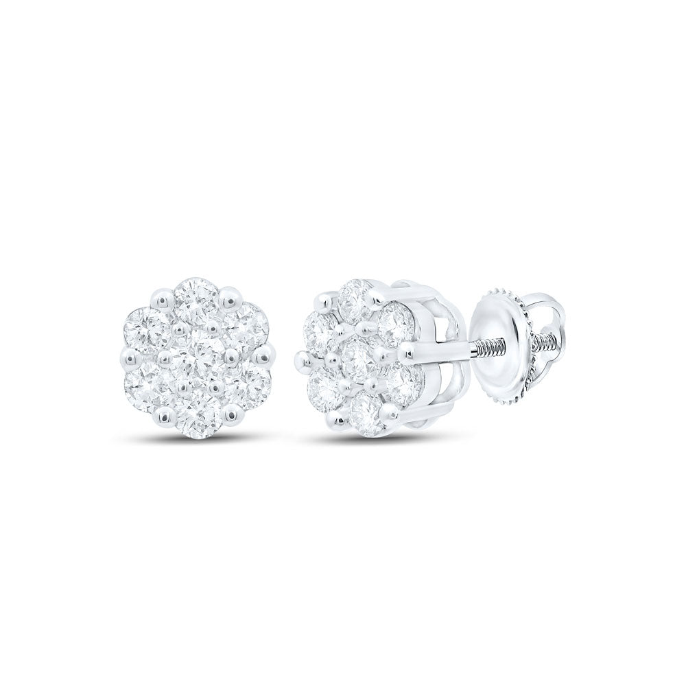 10kt White Gold Womens Round Diamond Flower Cluster Earrings 1/5 Cttw
