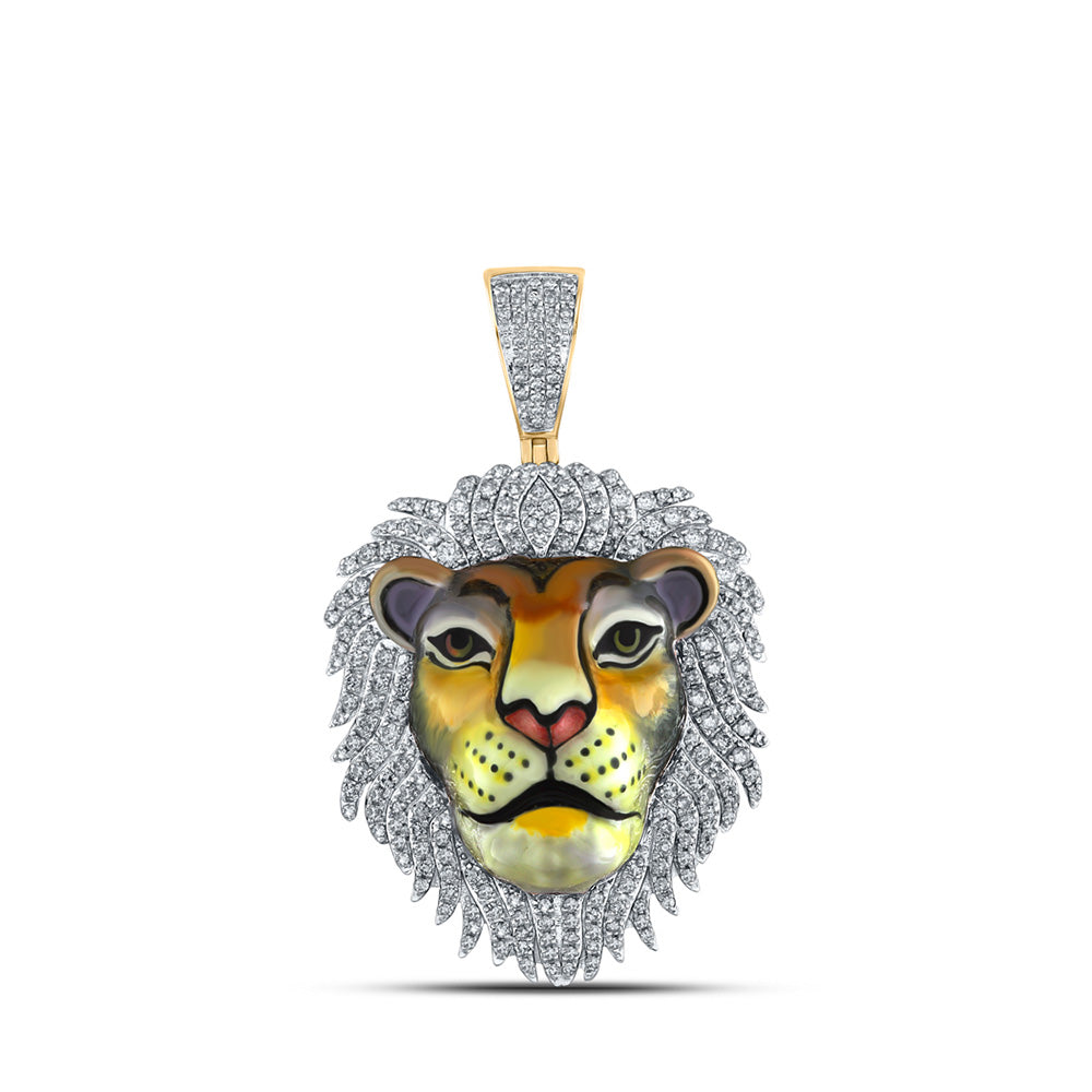 10kt Yellow Gold Mens Round Diamond Lion Charm Pendant 1 Cttw