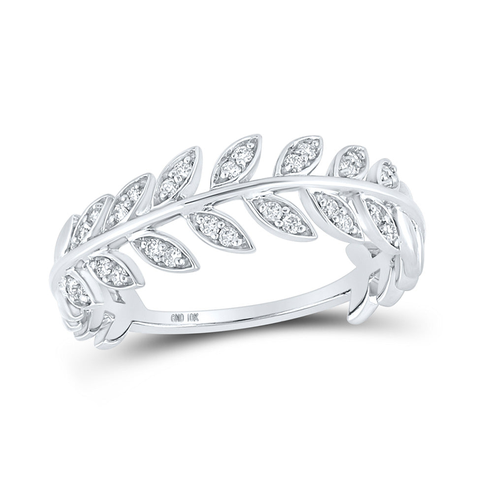 10kt White Gold Womens Round Diamond Vine Leaf Stackable Band Ring 1/8 Cttw