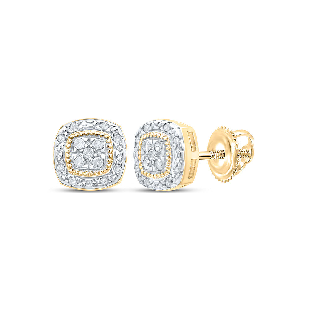 Yellow-tone Sterling Silver Womens Round Diamond Square Earrings 1/10 Cttw