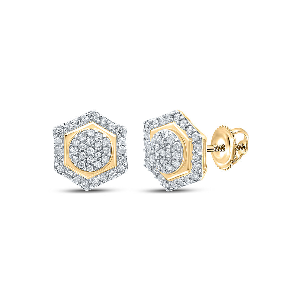 Yellow-tone Sterling Silver Womens Round Diamond Hexagon Cluster Earrings 1/3 Cttw
