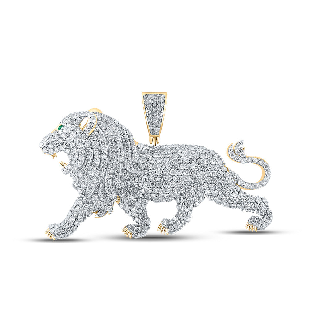 10kt Yellow Gold Mens Round Diamond Lion Animal Charm Pendant 5-1/2 Cttw