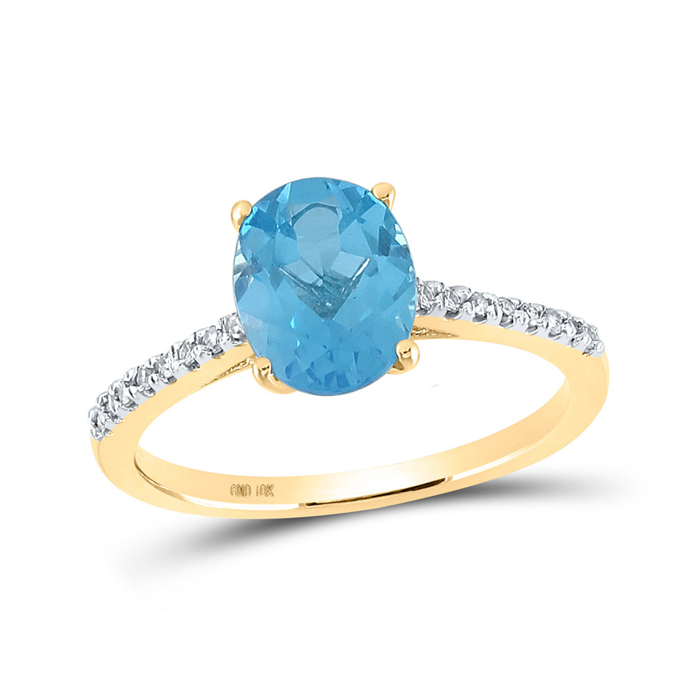 10kt Yellow Gold Womens Oval Lab-Created Blue Topaz Solitaire Ring 2-1/3 Cttw