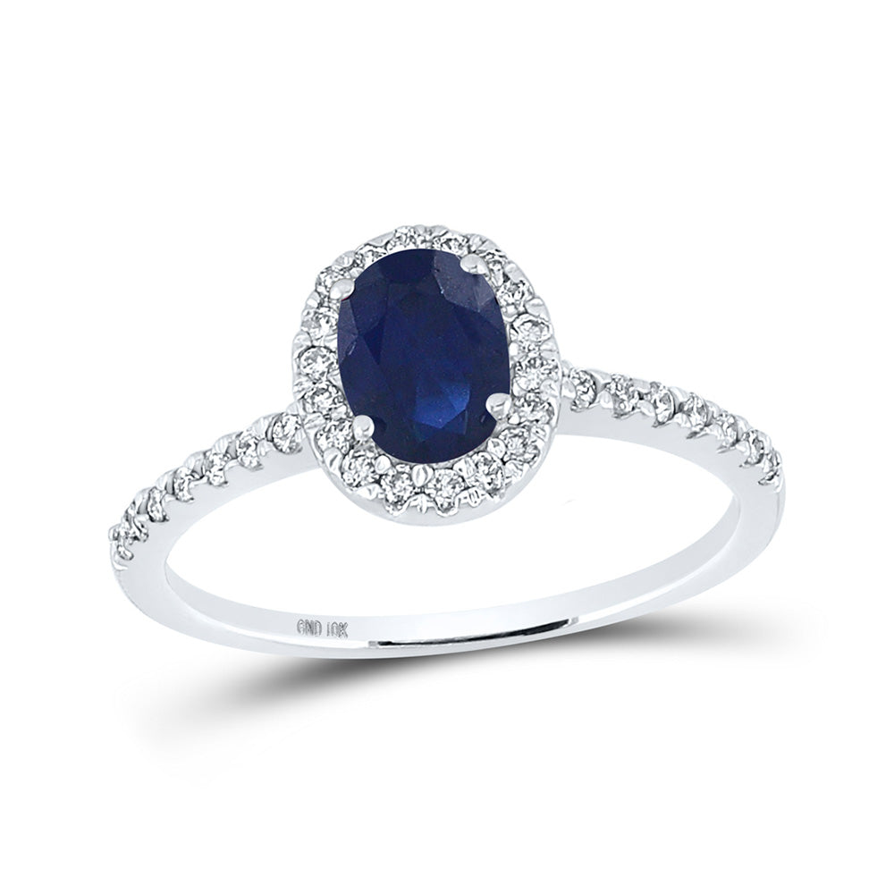 10kt White Gold Womens Oval Lab-Created Blue Sapphire Solitaire Ring 1-1/3 Cttw